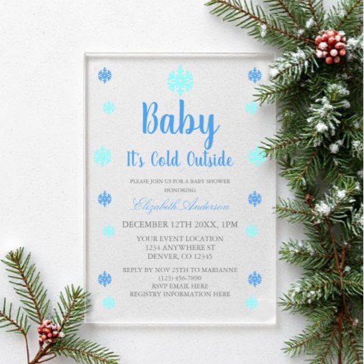 Invitations En Acrylique Bébé Il fait froid dehors Baby shower d'hiver garç