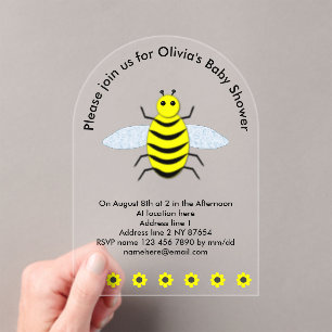 Invitations En Acrylique Bébé jaune mignon abeille Sexe Neutre Personnalisé