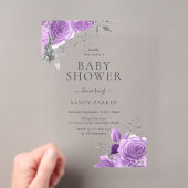 Invitations En Acrylique Bébé Lavande Violet & Argent Shower (In situ (ordinateur de poche))