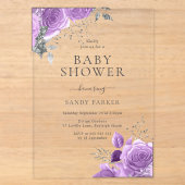 Invitations En Acrylique Bébé Lavande Violet & Argent Shower (Recto)