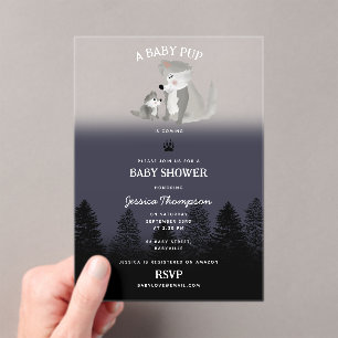 Invitations En Acrylique Bébé Loup Mignon et Maman Fête de Naissance en For