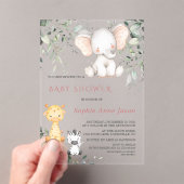 Invitations En Acrylique Bébé mignon Elephant Amis Safari Baby shower fille (In situ (ordinateur de poche))