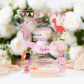 Invitations En Acrylique Bébé mignon fille rose Dino Dinosaur Anniversaire