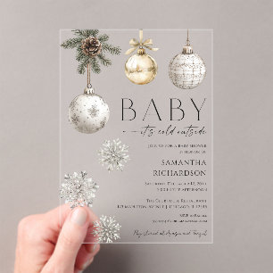 Invitations En Acrylique Bébé moderne il fait froid à l'extérieur genre neu