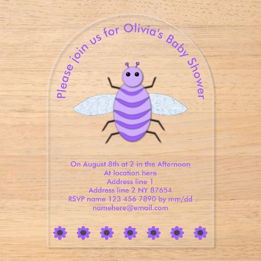 Invitations En Acrylique Bébé mou Bee Bee Genre Neutre Personnalisé (Recto)