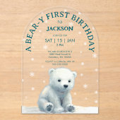 Invitations En Acrylique Bébé Ours Polaire clair premier anniversaire (Recto)
