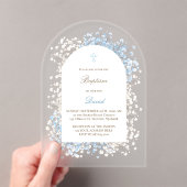 Invitations En Acrylique Bébé Respiration blanc bleu bébé garçon Baptême (In situ (ordinateur de poche))