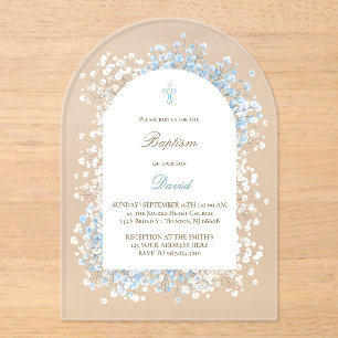 Invitations En Acrylique Bébé Respiration blanc bleu bébé garçon Baptême