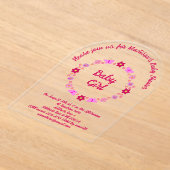 Invitations En Acrylique Bébé rose Baby shower papillons et fleurs (Poser)