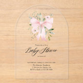 Invitations En Acrylique Bébé rose en fleur Baby shower floral fille (Recto)