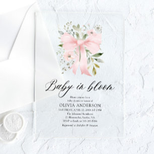 Invitations En Acrylique Bébé rose en fleur Baby shower floral fille