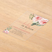 Invitations En Acrylique Bébé rose pâle dans douche fleurie (Poser)