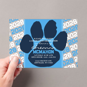 Invitations En Acrylique Bébé tendance Bleu & Marine Graduation Pawprint Cl