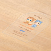 Invitations En Acrylique Bébé Twins Premier Anniversaire Chat Ours Transpar (Poser)