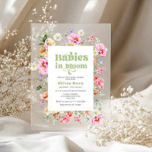 Invitations En Acrylique Bébés Fleurs Sauvages en Fleur Jumelles Fillettes