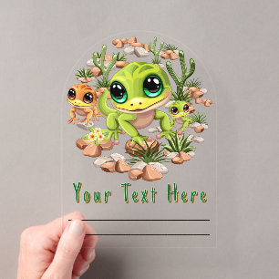 Invitations En Acrylique Bébés Geckos Mignons Personnages de Dessin Animé