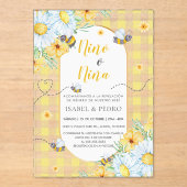 Invitations En Acrylique Bees & Fleurs blanches En vichy espagnol Genre Rev (Recto)