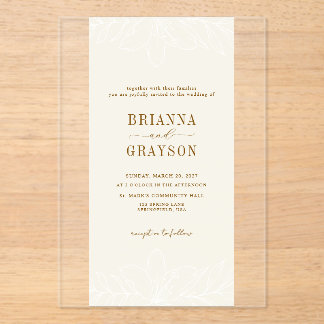 Invitations En Acrylique Beige Floral Elegant Minimalist Photo Back Wedding