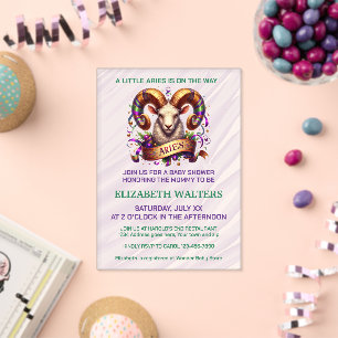 Invitations En Acrylique Bélier Fête de Naissance Lavande et Vert