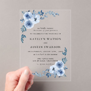 Invitations En Acrylique belle aquarelle bleu foncé mariage