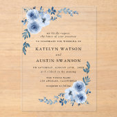 Invitations En Acrylique belle aquarelle bleu foncé mariage (Recto)