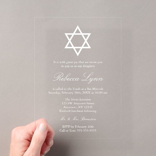 Invitations En Acrylique Belle Bat Mitzvah (In situ (ordinateur de poche))