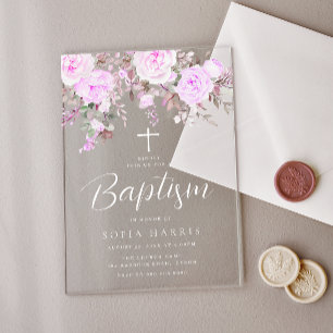 Invitations En Acrylique Belle Lavande Violet Violet Bébé Fille Baptême
