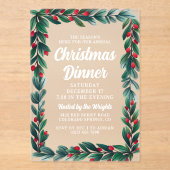 Invitations En Acrylique Belle verdure Berry Frame Dîner de Noël (Recto)