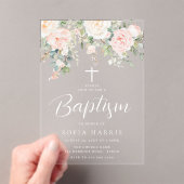 Invitations En Acrylique Belles Fleurs Rouges Bébé Filles Baptême (In situ (ordinateur de poche))