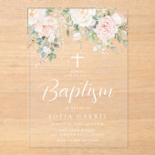 Invitations En Acrylique Belles Fleurs Rouges Bébé Filles Baptême (Recto)