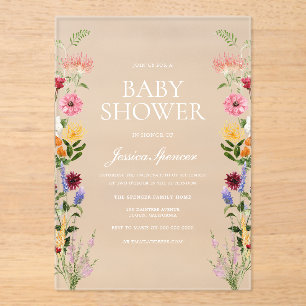 Invitations En Acrylique Belles Fleurs Sauvages Été Printemps Baby Shower