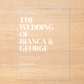 Invitations En Acrylique Belmont Vertical Typography Wedding (Recto)
