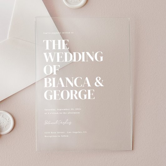 Invitations En Acrylique Belmont Vertical Typography Wedding