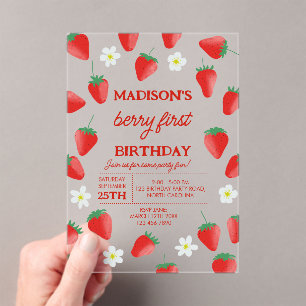 Invitations En Acrylique Berry 1er Anniversaire Fraise Turner One
