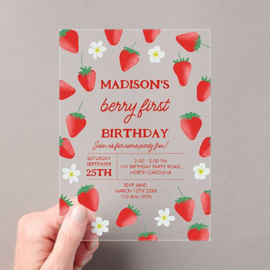 Invitations En Acrylique Berry 1er Anniversaire Fraise Turner One (In situ (ordinateur de poche))