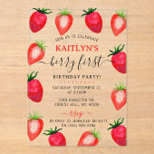 Invitations En Acrylique Berry aux fraises sucrées Premier 1er anniversaire (Recto)