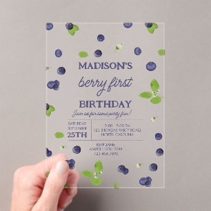 Invitations En Acrylique Berry First 1er Anniversaire Bleuet Photo