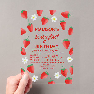 Invitations En Acrylique Berry First 1er Anniversaire Fraise Tourne Un An