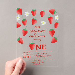 Invitations En Acrylique Berry Sweet 1er Anniversaire Naissance Fraise