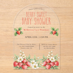 Invitations En Acrylique Berry Sweet Baby shower fraises