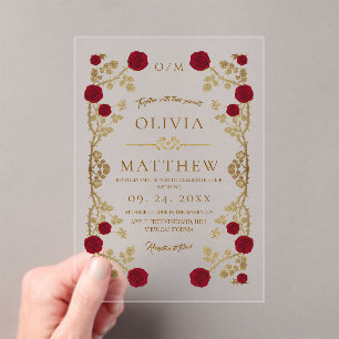 Invitations En Acrylique Bête et Rose de Beauté Mariage