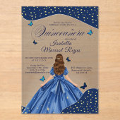 Invitations En Acrylique Beurre bleu Quinceañera Gown étoile (Recto)