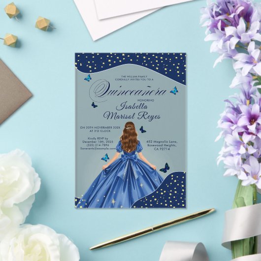Invitations En Acrylique Beurre bleu Quinceañera Gown étoile (Insitu (Mariage))