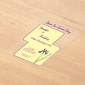 Invitations En Acrylique Beurre Jaune & Purple Iris Mariage d'aquarelle (Poser)