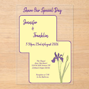 Invitations En Acrylique Beurre Jaune & Purple Iris Mariage d'aquarelle