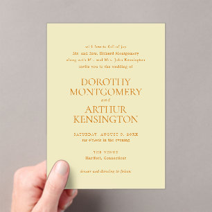 Invitations En Acrylique Beurre moderne Jaune Mariage élégant