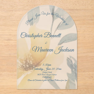 Invitations En Acrylique Beurre pâle Aquarelle jaune Mariage floral