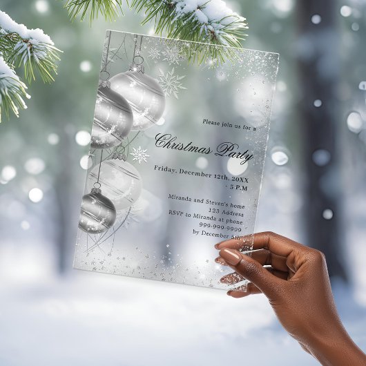 Invitations En Acrylique billes d'argent gelé fête de Noël