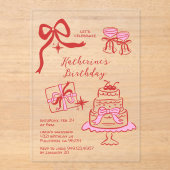 Invitations En Acrylique Birthday Party Hand Drawn Red Pink Scribble (Recto)