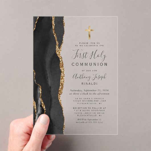 Invitations En Acrylique Black Agate Gold Parties scintillant première sain (In situ (ordinateur de poche))